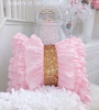 PINK RUFFLES & CHAMPAGNE GOLD SEQUINS PILLOW COTTAGE CHIC